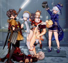 2boys 3d 4girls actuale aether_(genshin_impact) chiori_(genshin_impact) doggy_style female furina_(genshin_impact) genshin_impact kaedehara_kazuha kamisato_ayaka kamisato_ayaka_(springbloom_missive) koikatsu male mihoyo movie_set multiple_characters pleasure_face pussy recording sex shimenawa straight vaginal_penetration vaginal_sex yoimiya_(genshin_impact)
