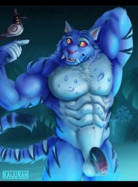(corvid) 3_eyes abs anthro anthro_male balls big bird black_cock blue_body blue_fur blue_furry breasts cat_eyes claws cock demon derpy derpy_(kpop_demon_hunters) fangs fluffy focus foreskin furry hat in kaijurah kpop_demon_hunters long magpie male male_only muscular only out penis pink posing prepuce red_eyes striped_body striped_fur striped_markings stripes tail tiger tiger_ears uncircumcised water yellow_eyes
