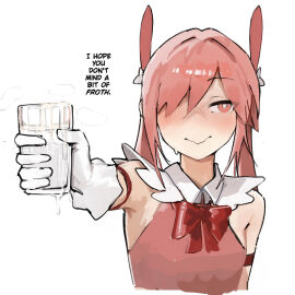 1boy alterkyon bowtie closed_mouth clothing cum_in_container cum_in_cup english_text female femboy fully_clothed glass_container hair_over_one_eye looking_away magical_girl_outfit magicorps_(alterkyon) male one_eye_covered one_eye_obstructed original pink-haired_male pink_clothing pink_eyes pink_hair tadakuni_(alterkyon) white_background white_gloves