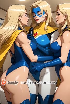 ai_generated aqua_eyes ass ass_focus athletic athletic_female bed bedroom blazer blonde_blazer blonde_female blonde_female/blonde_male blonde_hair blue_eyes breasts dance dancer dancing dildo dispatch dispatch_(game) eyeshadow goth goth_girl group hero hero_outfit jewelry kissing large_breasts latex long_hair looking_at_viewer makeup mask mask_removed masked masked_female red_lips red_lipstick tagme threesome video video_game video_game_character video_game_franchise video_games yuri