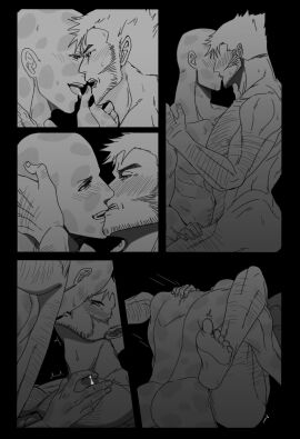 2boys ass bald beard blush deadpool feet french_kiss gay hairy hairy_male kissing large_pectorals leg_hair logan_(x-men) male male/male male_only marvel marvel_comics monochrome muscular muscular_male nipples nude scars_all_over sex short_hair siyi1996 spread_legs wade_wilson wolverine_(x-men) x-men yaoi