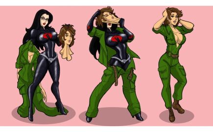 alison_r_hart_burnett anastasia_cisarovna baroness_(g.i._joe) big_breasts black_hair boots breasts brown_hair cobra_(g.i._joe) disguise female g.i._joe glasses johnnyharadrim lady_jaye latex latex_suit looking_at_viewer skinsuit soldier soldier_uniform uniform