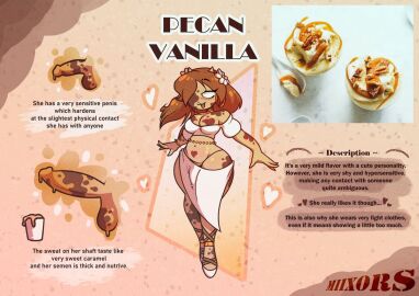 1futa anklet balls big_penis breasts character_profile character_sheet clothed clothing curvy_figure earrings english_text flowers_in_hair futa_only futanari grower_not_a_shower horns humanoid ice_cream intersex jewelry k_miixy mostly_clothed multicolored_body necklace no_pupils pecan pecan_vanilla_(peva)_(k_miixy) penis reference_sheet refsheet revealing_clothes skin_color_change solo standing string_panties text thick_cum thick_thighs tummy uncensored vanilla wide_hips