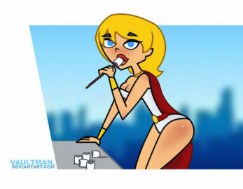 1girls accurate_art_style artist_name blonde_hair cosplay dc dc_comics female leotard lindsay_(tdi) power_girl power_girl_(cosplay) total_drama_island vaultman white_leotard