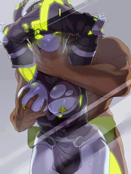 1boy against_glass breasts caseal detached_sleeves female grabbing_another's_breast grey_background groping hakidashi_11 horns humanoid_robot implied_sex joints large_breasts male no_mouth original pelvic_curtain phantasy_star_online_2 phantasy_star_online_2_new_genesis pso2 robot robot_girl robot_joints sankaku_t2 sex simple_background straight strangling sweat torn_clothes