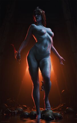 baldur's_gate baldur's_gate_3 blonde_hair changeling dungeons_and_dragons koelet3d legs naked naked_female orin_the_red pale-skinned_female pale_skin standing
