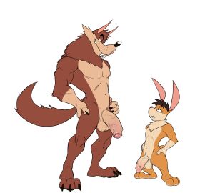 2024 2anthro 2boys anthro anthro_on_anthro anthro_only balls big_balls big_penis billy_buns buckteeth bunny canid canine canis claws coyote duo eyebrows fangs foreskin fur furry furry_male furry_only genitals glans half-erect hands_on_hips hank_howell_(piti_yindee) hi_res humanoid_genitalia humanoid_penis lagomorph leporid looking_at_another looking_at_partner male male/male male_only mammal muscular muscular_anthro muscular_male narrowed_eyes navel nude penis plantigrade predator/prey rabbit sabertooth_(anatomy) seyrmo simple_background size_difference smile standing teeth toony tuft uncircumcised uncut vein veiny_penis white_background wolf