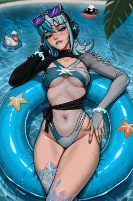 1girls asian asian_female blue_eyes blue_hair breasts cleavage curvy curvy_figure hand_on_hip heterochromia hips korean korean_female large_breasts light-skinned_female long_hair looking_at_viewer luna_snow luna_snow_(cool_summer) luna_snow_(marvel_rivals) marvel marvel_rivals multicolored_hair official_alternate_costume one-piece_swimsuit prixmal seol_hee short_hair smile split-color_hair swimsuit thighs two-tone_hair venom_(marvel) venom_(marvel_rivals) white_hair