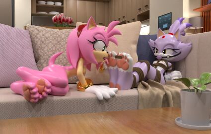 amy_rose anthro arms_tied ball_gag blaze_the_cat bound breasts duo eulipotyphlan feet felid feline female female/female foot_fetish foot_lick foot_play furniture gag gagged hands_behind_back heartbrkrskully hedgehog hi_res huge_filesize humanoid legs_tied licking lying lying_on_sofa mammal on_sofa paws sega sofa sonic_the_hedgehog_(series) toe_restraints toes toes_tied tongue