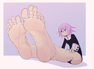androgynous barefoot crona_(soul_eater) dunceleaf feet feet_together foot_fetish foot_focus pink_hair presenting_feet showing_feet soles soles_fetish soul_eater toes wrinkled_soles wrinkly_soles