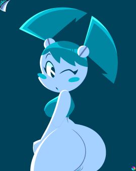 2023 absurd_res ass big_ass big_butt black_eyes blue_background blue_blush blue_clothing blue_hair blue_inner_pussy blue_tongue blush blush_stickers bottomless bottomless_female bottomless_humanoid breasts clothed clothing female female_humanoid genitals hair hi_res highlights_(coloring) humanoid humanoid_genitalia humanoid_pussy jenny_wakeman jjoyplus lineless looking_at_viewer looking_back looking_back_at_viewer machine medium_breasts one_eye_closed open_mouth presenting presenting_hindquarters pseudo_clothing pseudo_hair pussy robot robot_humanoid simple_background solo tongue twintails white_body white_butt white_pussy wink winking_at_viewer xj-9