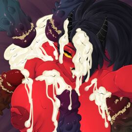 5boys alternate_breast_size alternate_hairstyle alternate_version_available ass big_penis black_lipstick breasts bumpy_penis cum excessive_cum female gangbang helluva_boss huge_ass huge_cock male male_out_of_frame mantekun massive_breasts millie_(helluva_boss) monster_cock nude penis pubes selfie selfie_pose sex smegma stray_pubic_hair