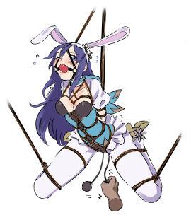 1girls anal arms_behind_back blue_eyes blue_hair blush bondage bound_legs breasts bunny_ears bunny_girl bunnysuit double_penetration drooling easter eudetenis female female_focus femsub fire_emblem fire_emblem_awakening fire_emblem_heroes gag harness_ball_gag harness_gag high_heels long_hair lucina_(fire_emblem) medium_breasts nintendo object_insertion one_eye_closed petplay pussy saliva saliva_trail sex_toy solo_focus submissive_female suspension vaginal_penetration very_long_hair