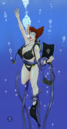 1girls anthro anthro_only anthrokidnapper big_breasts breasts disney drowning female goof_troop peg_pete scuba solo swimsuit tentacle underwater