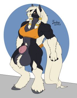 abigail_shire_(platylot) abs absurd_res animal_genitalia anthro anthro_only balls big_balls big_sheath equid equine fluffy fluffy_tail fully_sheathed futa_only futanari genitals hi_res horse intersex mammal muscular muscular_anthro muscular_intersex sheath solo solo_focus tail yaudizz