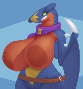 2024 bedroom_eyes breasts breasts_bigger_than_head dibujosv12 female female_garchomp female_only garchomp generation_4_pokemon hi_res highres huge_breasts inverted_nipples large_breasts nude nude_female orange_areola pokemon pokemon_(species) pokemon_dppt scalie scalie_female scalie_only team_galactic teeth