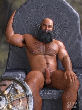 1boy 3d 3d_(artwork) 3d_model bald bald_male dwarf dwarf_male erect_penis erection eyebrow_piercing hairy_chest male male_focus male_only male_solo masculine muscles muscular muscular_male nipple_piercing nipples nose_piercing oc original original_character penis piercing saltyrenders solo solo_focus solo_male