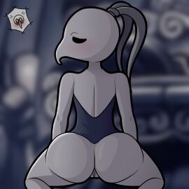 1boy 1girls 2024 anthro ass back_view big_ass blush canon_couple cornifer empty_eyes female glasses grey_body grey_skin hollow_knight iselda_(hollow_knight) male male/female mosquito mrdrawgelotti no_artist_signature presenting thick_thighs thighs