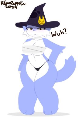 ? anthro anthro_only barefoot barely_clothed belly belly_button breasts cat_ears cat_tail female female_only furry halloween halloween_costume hat holidays ink kemozeppelin oc original original_character original_characters panties paws thong toilet_paper underwear witch witch_hat