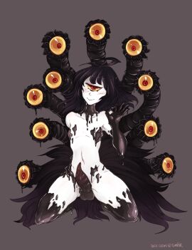 1_eye 1boy be_not_afraid beholder black_hair breasts coren_(rahkshi500) cyclops femboy full-length_portrait gazer gazer_(monster_girl_encyclopedia) genitals gyarusatan hair hi_res humanoid kneeling long_hair male male_only mammal monster monster_boy monster_girl_(genre) monster_girl_encyclopedia monster_penis monstrous_humanoid navel nude penis portrait red_eyes slime solo tentacle tentacle_creature white_body wild_hair yellow_sclera
