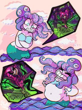 1boy 1girls 2d 2d_(artwork) 2d_artwork alastor_(hazbin_hotel) big_breasts breasts cala_maria crossover cuphead_(game) cutaway deer_humanoid detailed_background digestive_fluids female female_pred hazbin_hotel hellaverse male male_prey merfolk mermaid no_sex ocean octopus panel_in_panel pink_background prey_fighting_back purple_background reddit_link sal3mc0r3 seashell seashell_bra stomach_acid stomach_bulge studio_mdhr tagme vivienne_medrano vore vore_belly weird_crossover zoom_in zoomed_view