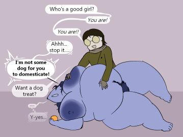 2025 anthro areola ball belly belly_rub big_areola big_breasts blue_body blue_fur blue_hair breasts canid canine canis comic duo english_text female fur genitals good_girl hair holding_ball holding_object huge_breasts human lying male male/female mammal mythological_canine mythological_creature mythology nipples obese obese_anthro obese_female on_back overweight overweight_anthro overweight_female oxkingky pubes text vulva werecanid werecanine werecreature werewolf wolf