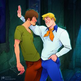 bara bulge erection_under_clothes fred_jones gay hanna-barbera julio_leote male male/male male_only masculine_male muscular muscular_male penis penis_outline scooby-doo shaggy_rogers yaoi