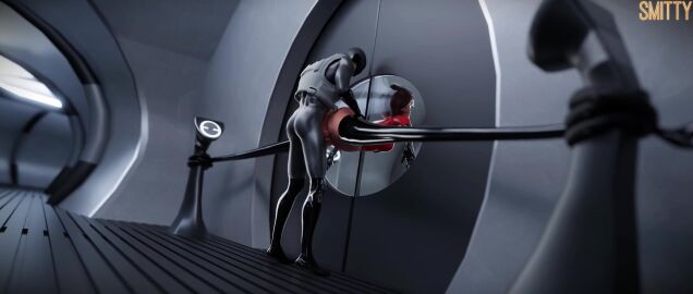 3d 3d_(artwork) animated ass blender_(software) elastigirl faceless_male helen_parr large_ass legs_held_open legs_spread stuck stuck_in_door stuck_in_wall tagme video