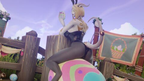 3d blizzard_entertainment blonde_hair bunny_ears bunny_girl bunnysuit celne draenei easter egg female fishnets golden_eyes holding_egg horns lightforged_draenei looking_at_viewer morilymory noblegarden original_character pantyhose roleplay_character tagme tail warcraft world_of_warcraft