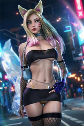 1girls 3d abs ahri athletic athletic_female bare_midriff breasts choker female fishnet_armwear fishnet_legwear fishnets fox_ears fox_girl hair_highlights k/da_ahri k/da_all_out_ahri k/da_all_out_series k/da_series large_breasts league_of_legends miniskirt prostitution riot_games see-through see-through_clothing small_top solo solo_female solo_focus therealzoh tight_clothing tight_fit tiny_panties tiny_waist waist_chain