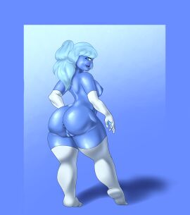 1girls 2d anus ass blue_eyes blue_hair blue_skin breasts cartoon_network cyclops female gem_(species) gloves herak huge_ass long_hair naked naked_female pussy sapphire_(steven_universe) shortstack small_breasts smaller_female smile socks solo_female steven_universe thick_legs thick_lips thick_thighs threesome