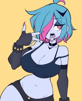 big_breasts breasts cleavage female huge_breasts lucy_(lucyfercomic) lucyfercomic original tagme thick_thighs tongue tongue_out wide_hips