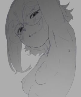 1girls animal_humanoid anthro arm_up armpit bovid bovid_humanoid breasts caprine caprine_humanoid female furry glasses monochrome nipples short_hair small_breasts solo solo_female sweat sweatdrop sweating sweaty yagihorns