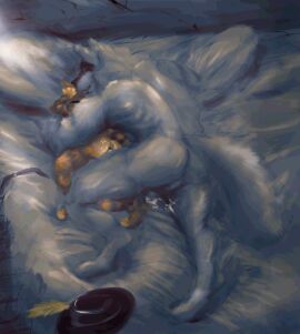 after_anal after_orgasm after_sex anthro anus arm_tuft arms_around_partner artjackal ass bed bodily_fluids canid canine canis cheek_tuft closed_eyes clothing cuddling cum cum_in_ass cum_inside cum_on_bed cum_on_butt death_(puss_in_boots) discarded_clothing domestic_cat dreamworks duo fabric facial_markings facial_tuft felid feline felis fluffy fluffy_tail from_behind_position fur furniture fuzzy gaping gaping_anus genital_fluids grey_body grey_fur hat head_markings headgear headwear hi_res hug hugging_another hugging_from_behind inside leg_tuft love lying male male/male mammal markings mask_(marking) muscular muscular_anthro muscular_male neck_tuft nude on_bed on_front on_top open_mouth orange_body orange_fur puss_in_boots_(dreamworks) puss_in_boots_(franchise) romantic romantic_couple sex size_difference sleeping spoon_position spooning tail teeth tuft wolf