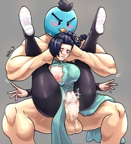 1boy 1girls absurd_res anal anal_sex ass balls bare_breasts big_breasts biting_lip blue_hair braided_ponytail breasts clothed_female_nude_male cum cum_in_ass cum_inside el_wallyxd female full_nelson full_nelson_(legs_held) full_nelson_anal green_eyes huge_cock male muscular muscular_male one_breast_out penis pussy reverse_suspended_congress running_mascara runny_makeup runny_mascara scissor_seven size_difference thirteen_(scissor_seven) torn_clothes waly_xox xiao_fei_(scissor_seven)