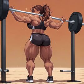 1girls abs ai_generated animated barbell biceps big_breasts bodybuilder bodysuit breasts busty_buff cleavage dark_skin dark_skinned_female female female_only fmg-smug from_below grin gym gym_uniform huge_breasts indoors inside large_breasts muscular muscular_arms muscular_female muscular_legs muscular_thighs skindentation smug solo squatting tagme thick_thighs thighs toned toned_female underboob video white_bikini