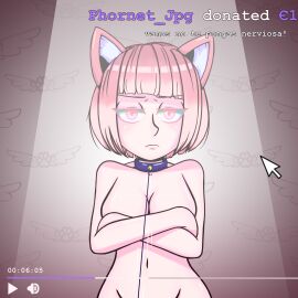 1girls amai animal_ears breasts cat_ears cleavage collar donation english_text female female_focus leash navel neko phornet_jpg stream streaming text twitch virtual_youtuber vtuber vtuberfanart