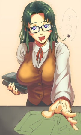 1girls 2d 2d_(artwork) banbi1326 black_hair blue_eyes blush book breasts clothed clothed_female coin commentary_request drooling female glasses heart heart-shaped_pupils large_breasts long_hair looking_at_viewer money photoshop_(medium) questionable reaching reaching_towards_viewer read_or_die sfw smile solo solo_female symbol-shaped_pupils yomiko_readman