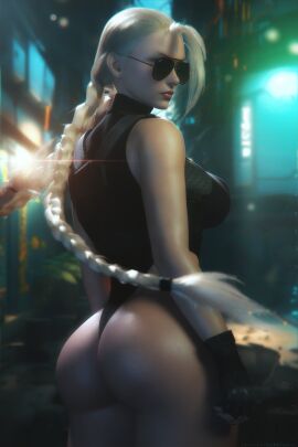 1girls 2xp_studios 3d ass aviator_sunglasses blonde_hair blurry_background braided_hair breasts cammy_white capcom detailed_background female female_focus female_only hi_res high_resolution highres large_ass large_breasts leotard long_braid pizz3d solo solo_female solo_focus street_fighter sunglasses tinted_eyewear