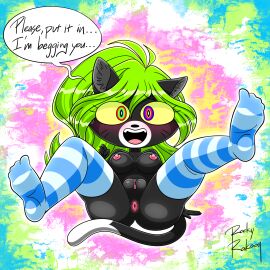 anus ass begging_for_sex big_ass big_breasts big_butt black_fur blushing boobs breasts cat_ears cat_tail domestic_cat english_text female flo_(rocky_rakoon) furry green_hair hairy_pussy hypnosis imminent_sex looking_at_viewer multicolored_eyes open_mouth pussy rocky_rakoon rocky_rakoon_(artist) solo spread_legs stockings