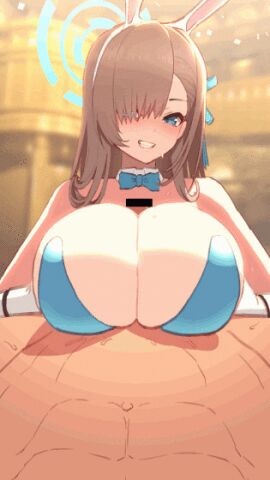 animated animated_gif asuna_(blue_archive) asuna_(bunny)_(blue_archive) bar_censor blue_archive boobjob breasts bunny_ears bunny_girl bunnygirl_outfit bunnysuit censored censored_penis consensual_paizuri consenting_female female female_on_top gif halo happy_paizuri large_breasts looking_at_viewer loving_gaze loving_it male paizuri penis pov_eye_contact power_bottom smiling_at_viewer tagme tip_peeking titfuck toba_kuti