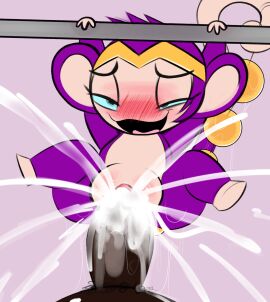 bestiality big_ears big_penis black_eyes blue_sclera blush blush_lines crown dark_body dark_skin dipstick_tail female feral fur genitals hair haplorhine head_tuft headgear hi_res humanoid_genitalia humanoid_penis light_body light_skin long_tail male mammal markings monkey monkey_bars monkey_shantae multicolored_body narrowed_eyes open_mouth open_smile ota_(artist) penis pink_tongue plump_labia primate pubes purple_body purple_fur purple_hair purple_tail pussy shantae shantae_(character) smile solo tail tail_markings tan_inner_ear tan_tail tiara tongue tuft two-tone_body two-tone_tail vaginal_penetration wayforward zoophilia