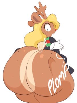 1girls 2d anthro anthro_female anthro_only antlers arizonathevixen ass ass_bigger_than_head ass_focus ass_slap blonde_hair bottom_heavy bottomless bottomless_female brown_body brown_fur bubble_ass bubble_butt clothed deltarune disembodied_hand fat_ass female female_only fur furry furry_female furry_only gigantic_ass hi_res huge_ass humanoid humanoid_female humanoid_only hyper_ass long_hair looking_back mammal mammal_humanoid no_humans no_underwear noelle_holiday open_mouth rear_view red_nose reindeer simple_background solo solo_focus spanking standing thick_ass thick_thighs topwear underass undertale_(series) white_background wide_hips