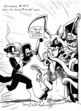 2004 2_horns 3_toes 4_fingers anthro arachnid arthropod bodily_fluids boots breasts chair cigar cigar_in_mouth cigarskunk clothing demon demona_(joe_rosales) disembodied_hand doorway duo_focus emanata english_text eric_schwartz eye_contact feet female fingers fishnet_clothing fishnet_legwear furniture gloves_(marking) graphite_(artwork) group hair high_heeled_boots high_heels holding_object horn imminent_sex imminent_tentacle_sex leg_markings legwear legwear_only lidded_eyes long_hair looking_at_another male mammal marker_(artwork) markings mephitid mixed_media monochrome monster mostly_nude_female multicolored_body nipples nude nude_male object_in_mouth office_chair pencil_(artwork) reaching saliva saliva_string scared shaded sharp_teeth short_hair signature simple_shading skunk smoke smoking smoking_cigar socks_(marking) speech_bubble spider spiked_tentacles spikes spikes_(anatomy) standing suckers talking_to_another teeth tentacle tentacle_around_breast tentacle_around_leg tentacle_between_breasts tentacle_grab text toes traditional_media_(artwork) two-tone_body varying_degrees_of_want white_hair