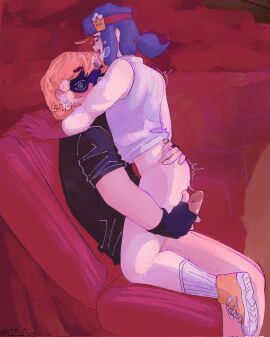 2boys after_sex anal anal_sex arched_back asian asian_male ass big_penis blush brawl_stars bros_being_bros bubble_ass bubble_butt buster_(brawl_stars) cum cum_drip cum_in_ass fang_(brawl_stars) gay gay_sex gloves grabbing_ass holding_neck looking_at_partner male moaning movie_theater on_lap open_mouth orange_hair overstimulation panting pants_removed penis power_bottom purple_hair shirt shoes socks spanking_ass spread_legs sunglasses supercell sweat tanktop vic_cuy yaoi