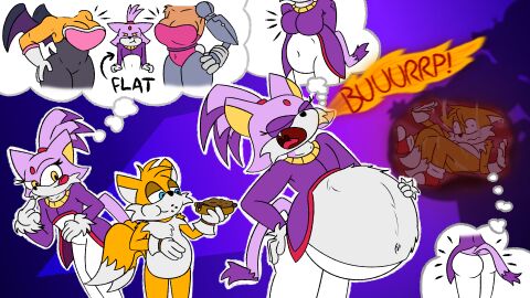 1boy 3girls anthro anthro_pred anthro_prey archie_comics ass ass_expansion bat belly blaze_the_cat breasts bunnie_rabbot burping canid canine cleavage domestic_cat eating expansion eyes_closed felid feline felis female female_pred fire forehead_jewel fox furry lagomorph leporid male male_prey navel nonamesrleft oral_vore purple_hair rabbit rouge_the_bat sega smile sonic_(series) sonic_the_hedgehog_(archie) sonic_the_hedgehog_(comics) sonic_the_hedgehog_(series) tails tails_the_fox vore vore_belly