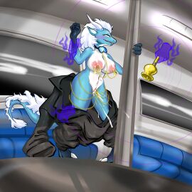 1:1 animal_humanoid bell bodily_fluids cum_on_command disembodied_hand dragon dragon_humanoid female forced_orgasm genital_fluids ghost_hand hi_res humanoid hypnosis la'chasma_(besual) mind_control mythological_creature mythological_scalie mythology nipple_piercing nipple_ring nipples orgasm orgasm_face outdoor_nudity piercing public public_nudity ring_piercing scalie solo subway vaginal_fluids