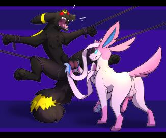 absurd_res animal_genitalia anus backsack ballbusting balls balls_squeeze ballsack black_balls bondage bound canine_genitalia cock_and_ball_torture cock_and_balls_torture duo eeveelution erection feral generation_2_pokemon generation_6_pokemon genital_torture genitals hi_res knot knotted_penis male male/male nintendo pain pawpads paws penis pokemon pokemon_(species) ribbons_(anatomy) squeezing_balls sylveon umbreon white_balls yiffy1234