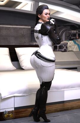 1girls 3d ass bed bedroom big_ass big_breasts black_hair breasts erotic-3d-art female female_in_suit female_only funnylemon mass_effect mass_effect_2 mass_effect_3 milf miranda_lawson self_upload thick_ass thick_thighs