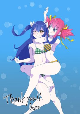 2girls bikini blue-haired_female blue_hair blue_tattoo catfight chelia_blendy defeated defeated_heroine fairy_tail fairy_tail_mark female female_only femdom multiple_females multiple_girls pink-haired_female pink_hair ravarsu ryona shoulder_tattoo swimsuit tattoo underwater wendy_marvell wrestling